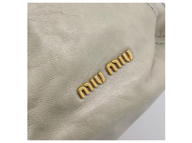 Miu Miu Tote Bag Vitellolux Gray Gold Auth 206009V Braun Golden - Ansicht 18