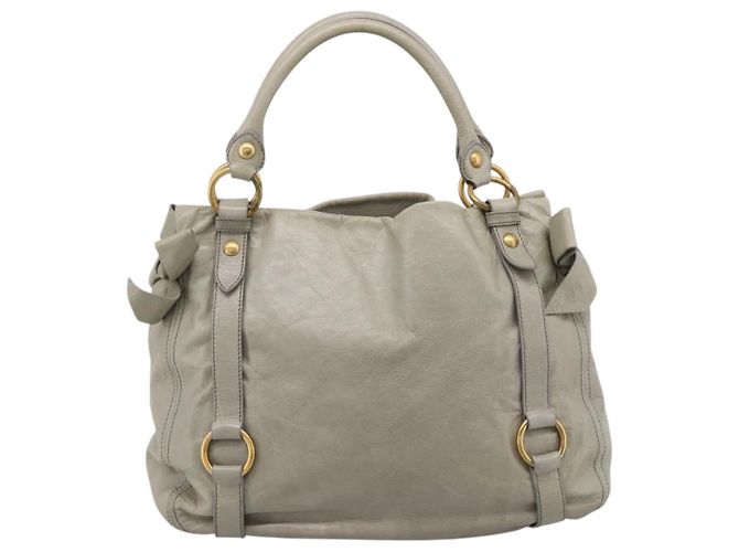 Miu Miu Tote Bag Vitellolux Gray Gold Auth 206009V Braun Golden - Ansicht 2