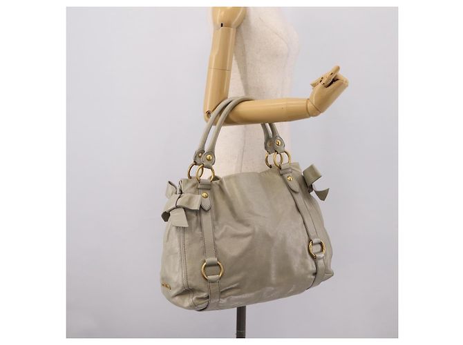 Miu Miu Tote Bag Vitellolux Gray Gold Auth 206009V Braun Golden - Ansicht 24