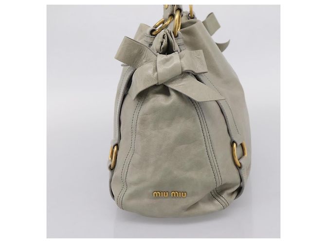 Miu Miu Tote Bag Vitellolux Gray Gold Auth 206009V Braun Golden - Ansicht 3