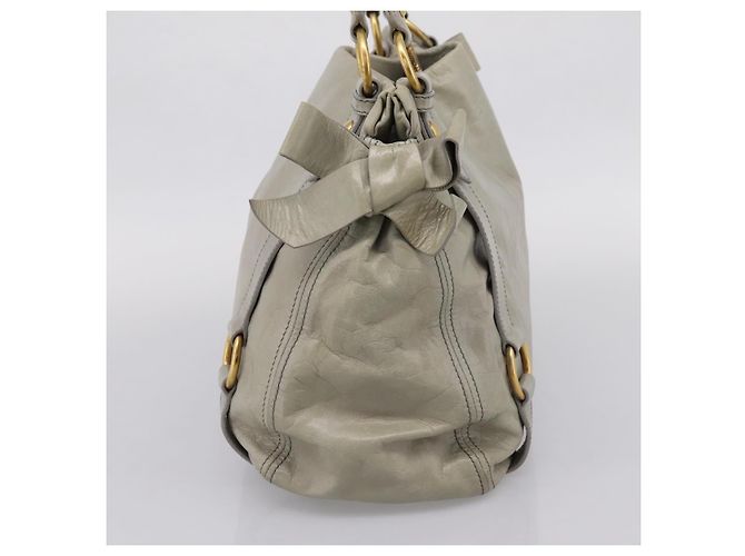 Miu Miu Tote Bag Vitellolux Gray Gold Auth 206009V Braun Golden - Ansicht 4