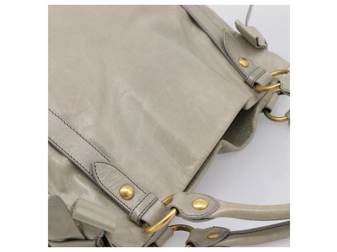 Miu Miu Tote Bag Vitellolux Gray Gold Auth 206009V Braun Golden - Ansicht 6