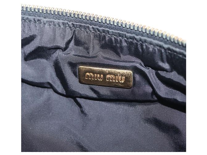 Borsa a Pochette Miu Miu Matelassé Raso Nero Oro Auth 206357A D'oro - vista 10