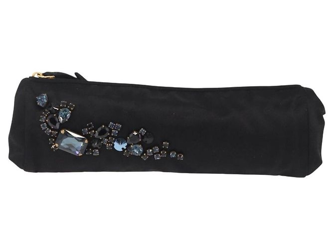 Borsa a Pochette Miu Miu Matelassé Raso Nero Oro Auth 206357A D'oro - vista 13