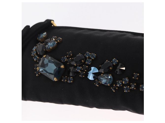 Borsa a Pochette Miu Miu Matelassé Raso Nero Oro Auth 206357A D'oro - vista 18