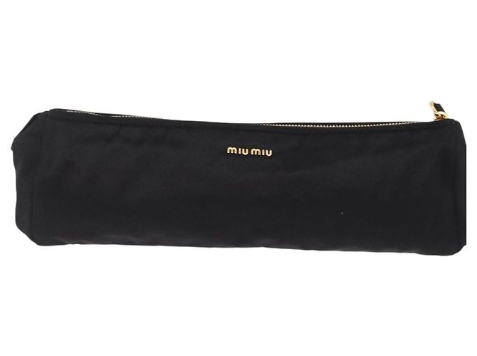 Borsa a Pochette Miu Miu Matelassé Raso Nero Oro Auth 206357A D'oro - vista 2