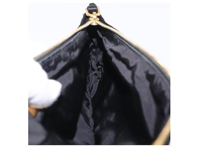 Borsa a Pochette Miu Miu Matelassé Raso Nero Oro Auth 206357A D'oro - vista 20