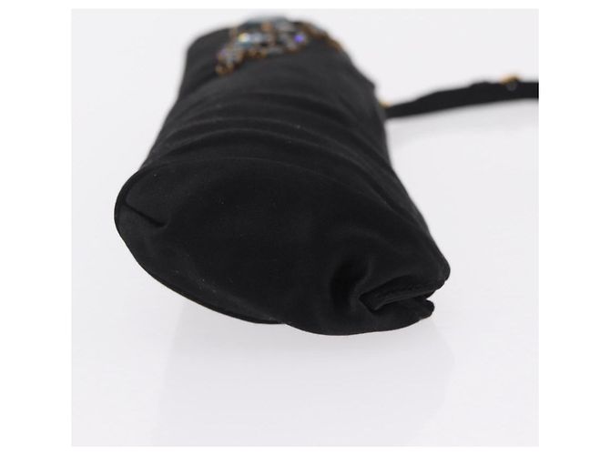 Borsa a Pochette Miu Miu Matelassé Raso Nero Oro Auth 206357A D'oro - vista 3