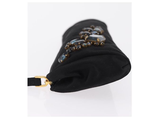 Borsa a Pochette Miu Miu Matelassé Raso Nero Oro Auth 206357A D'oro - vista 4