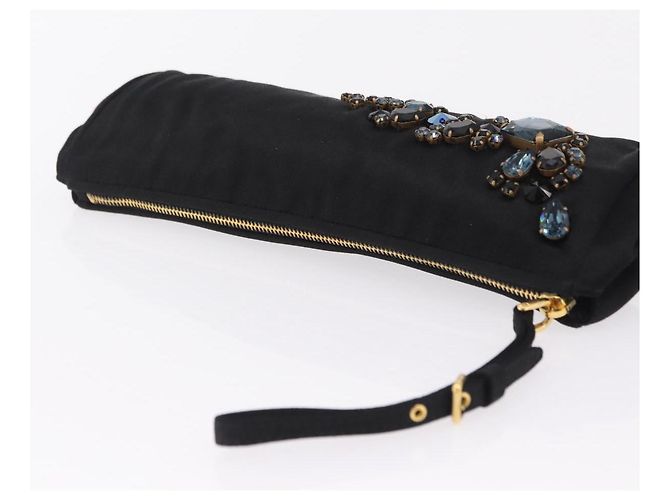 Borsa a Pochette Miu Miu Matelassé Raso Nero Oro Auth 206357A D'oro - vista 5