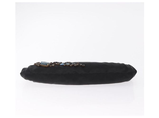 Borsa a Pochette Miu Miu Matelassé Raso Nero Oro Auth 206357A D'oro - vista 7