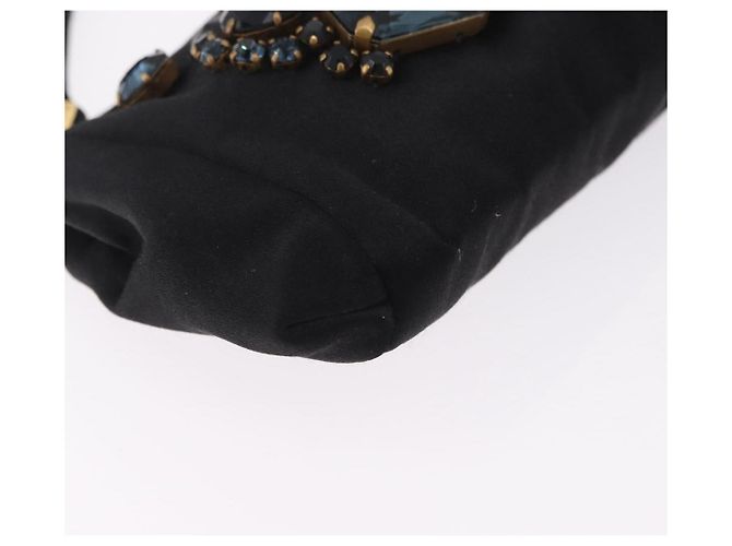 Borsa a Pochette Miu Miu Matelassé Raso Nero Oro Auth 206357A D'oro - vista 8