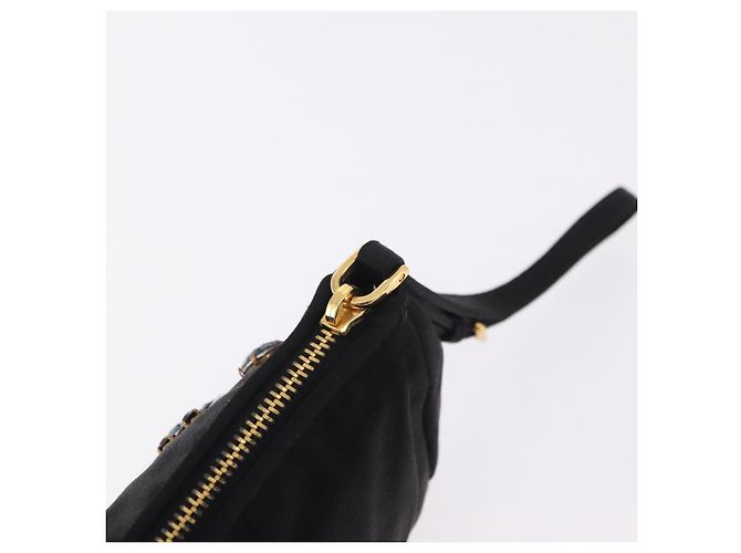 Borsa a Pochette Miu Miu Matelassé Raso Nero Oro Auth 206357A D'oro - vista 9