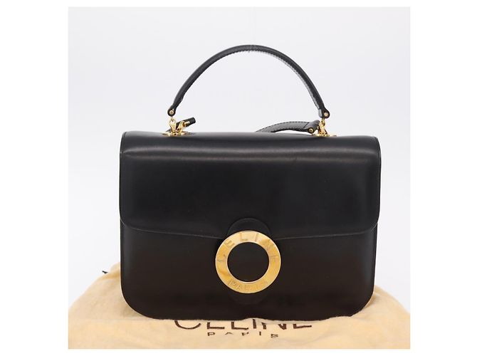 Céline Bolsa de mão CELINE em couro 2way Preta Tom Dourado Auth mr2993 Preto - vista 12