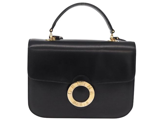 Céline Bolsa de mão CELINE em couro 2way Preta Tom Dourado Auth mr2993 Preto - vista 13