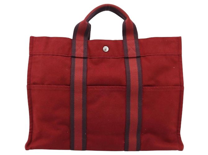 Hermès HERMES Fourre Tout MM Handtasche Canvas Rot Silber Auth gh2382 - Ansicht 13