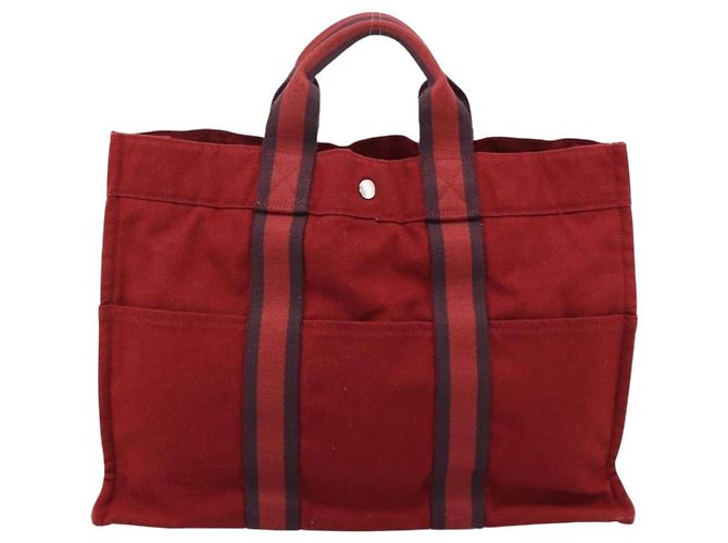 Hermès HERMES Fourre Tout MM Handtasche Canvas Rot Silber Auth gh2382 - Ansicht 2