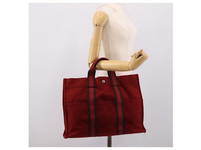 Hermès HERMES Fourre Tout MM Handtasche Canvas Rot Silber Auth gh2382 - Ansicht 21