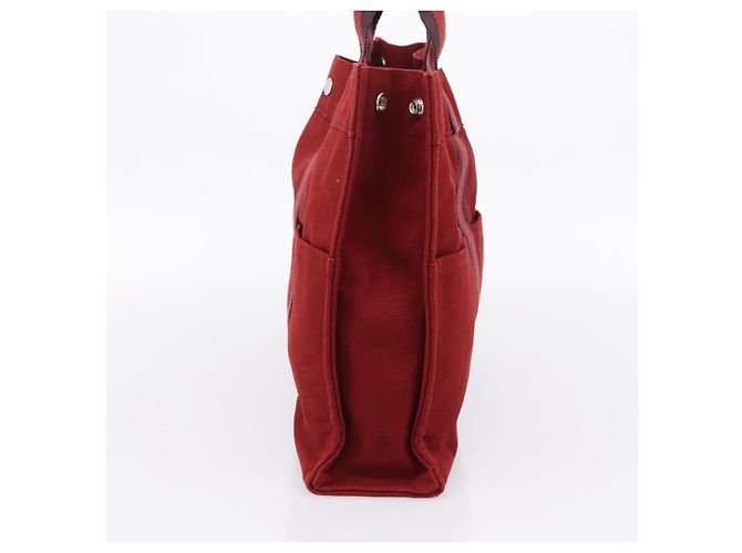 Hermès HERMES Fourre Tout MM Handtasche Canvas Rot Silber Auth gh2382 - Ansicht 4