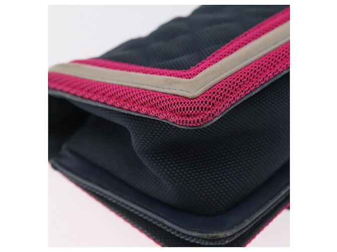 Borsa a tracolla CHANEL Boy Chanel Matelassé con catena in tela blu navy e argento Auth 206385A - vista 20