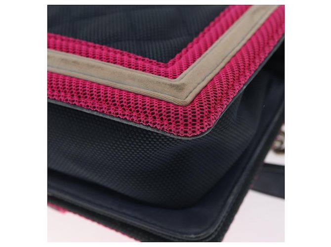 Borsa a tracolla CHANEL Boy Chanel Matelassé con catena in tela blu navy e argento Auth 206385A - vista 21