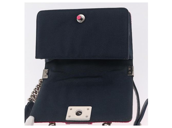 Borsa a tracolla CHANEL Boy Chanel Matelassé con catena in tela blu navy e argento Auth 206385A - vista 23