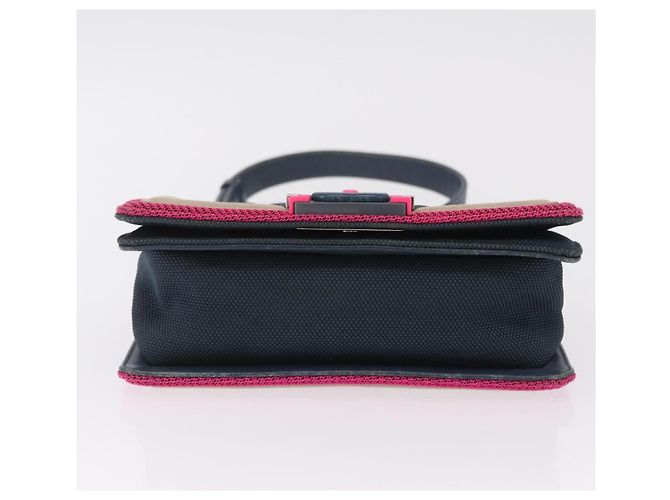 Borsa a tracolla CHANEL Boy Chanel Matelassé con catena in tela blu navy e argento Auth 206385A - vista 7