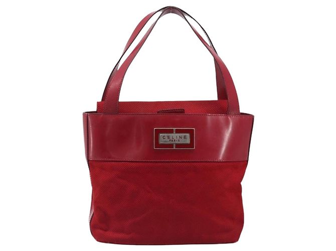Céline Borsa a mano CELINE Canvas Red Silver Auth bs37258 Argento Rosso - vista 13