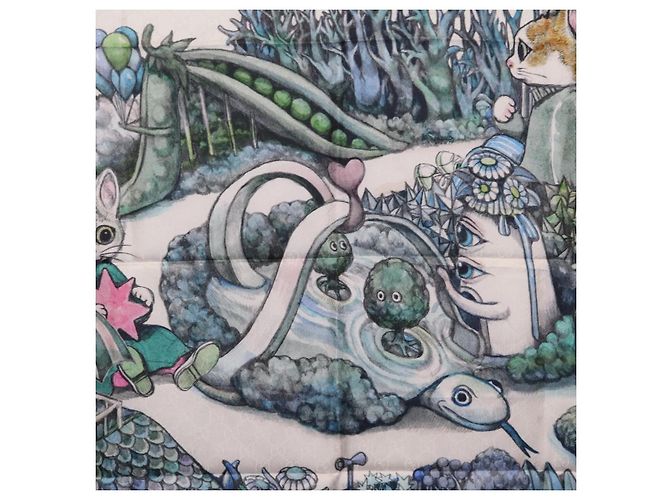 Pañuelo GUCCI Yuko Higuchi GG de seda Verde Blanco 863477 Auth 204930M - vista 16