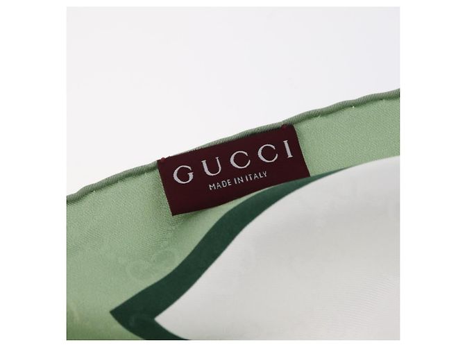 Pañuelo GUCCI Yuko Higuchi GG de seda Verde Blanco 863477 Auth 204930M - vista 21