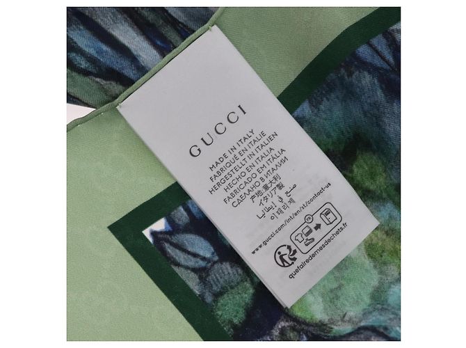 Pañuelo GUCCI Yuko Higuchi GG de seda Verde Blanco 863477 Auth 204930M - vista 22