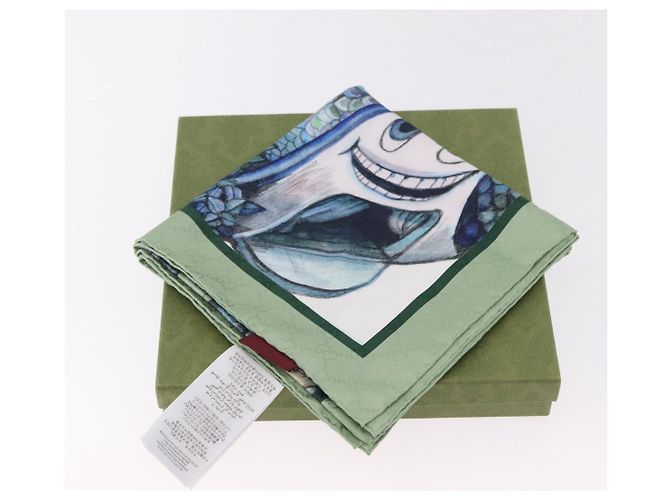 Pañuelo GUCCI Yuko Higuchi GG de seda Verde Blanco 863477 Auth 204930M - vista 24