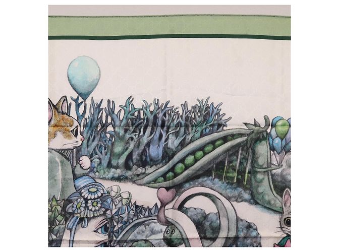 Pañuelo GUCCI Yuko Higuchi GG de seda Verde Blanco 863477 Auth 204930M - vista 3