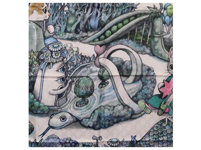 Pañuelo GUCCI Yuko Higuchi GG de seda Verde Blanco 863477 Auth 204930M - vista 6