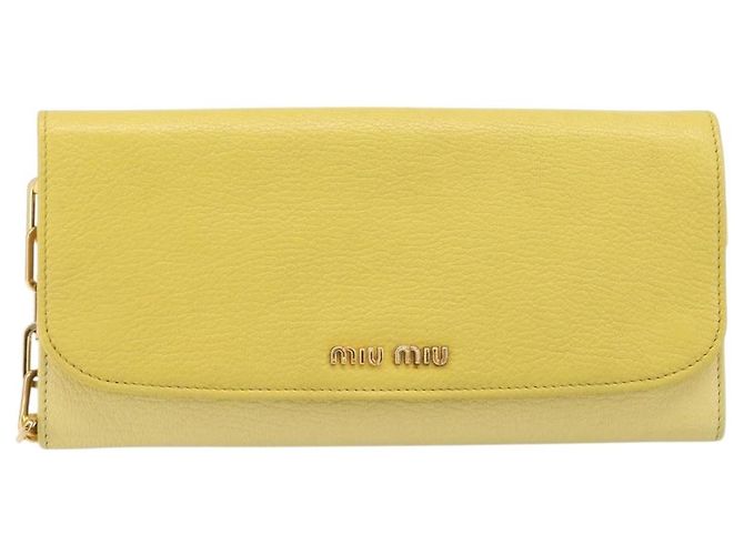 Miu Miu Portafoglio a Catena Borsa a Tracolla Pelle Yellow Gold Auth 204839A D'oro Giallo - vista 13
