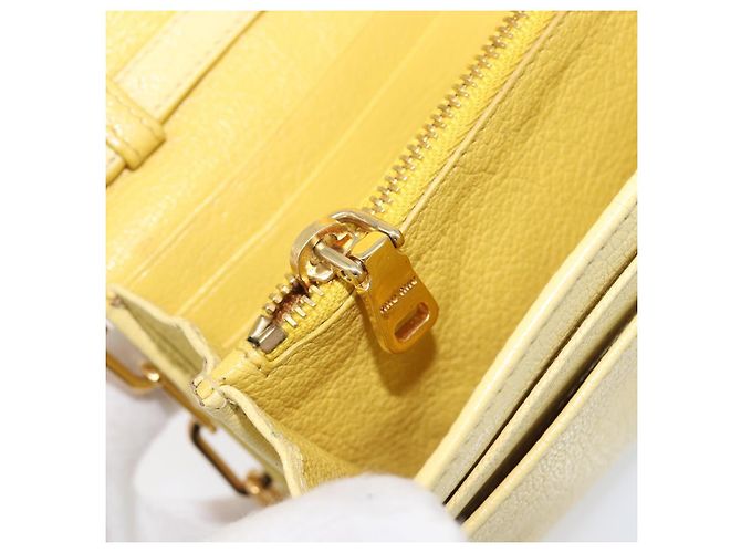 Miu Miu Portafoglio a Catena Borsa a Tracolla Pelle Yellow Gold Auth 204839A D'oro Giallo - vista 23
