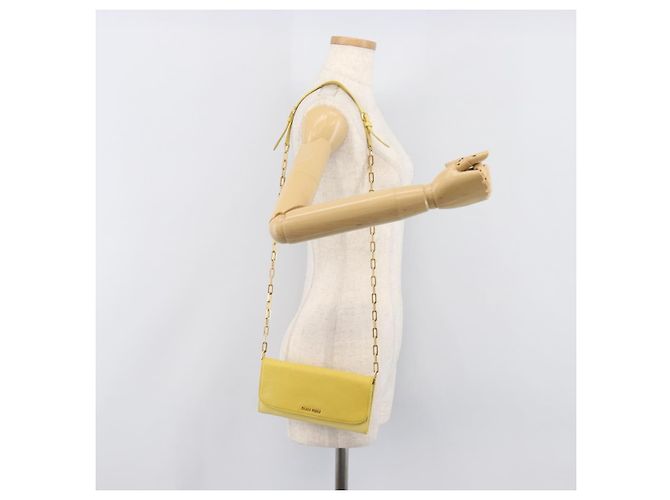 Miu Miu Portafoglio a Catena Borsa a Tracolla Pelle Yellow Gold Auth 204839A D'oro Giallo - vista 25