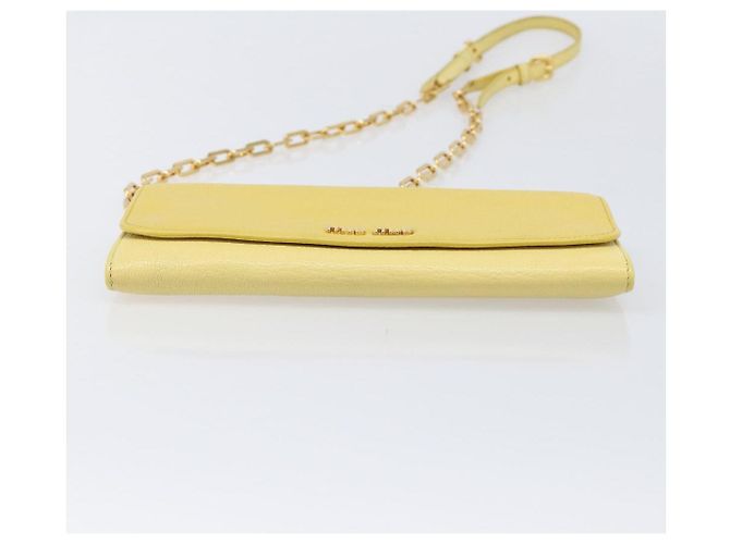 Miu Miu Portafoglio a Catena Borsa a Tracolla Pelle Yellow Gold Auth 204839A D'oro Giallo - vista 5