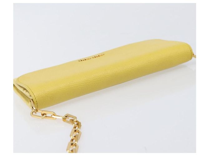 Miu Miu Portafoglio a Catena Borsa a Tracolla Pelle Yellow Gold Auth 204839A D'oro Giallo - vista 6