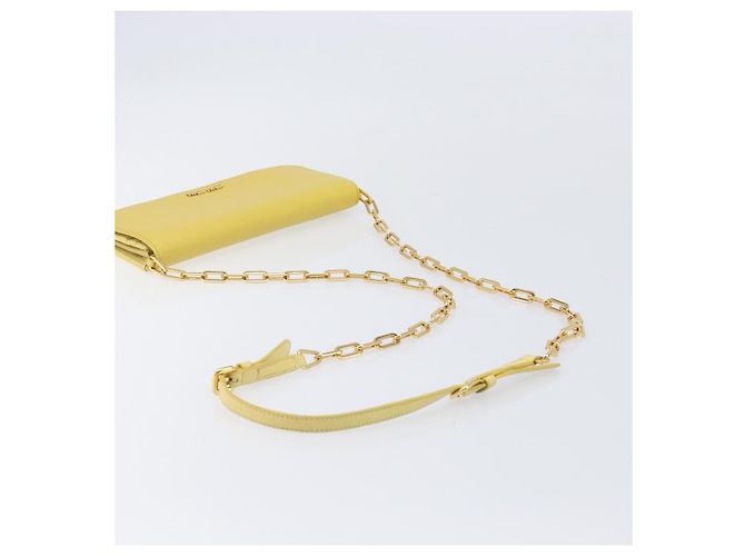 Miu Miu Portafoglio a Catena Borsa a Tracolla Pelle Yellow Gold Auth 204839A D'oro Giallo - vista 7