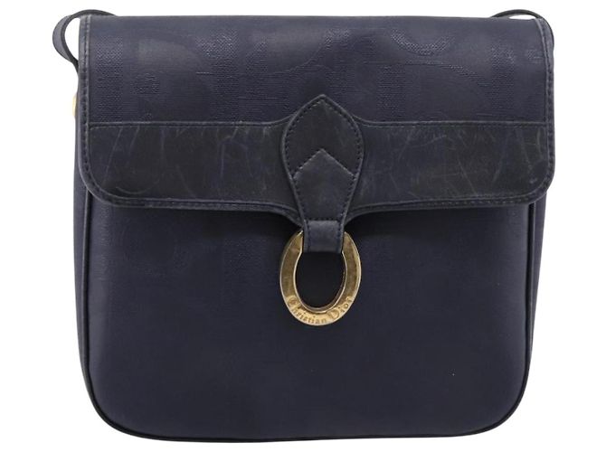 Borsa a tracolla Christian Dior Trotter Canvas PVC Navy Gold Auth ep16126 D'oro Blu navy - vista 13