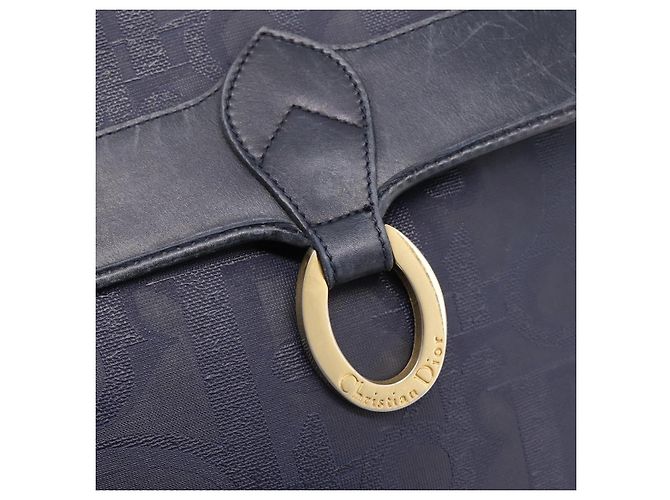 Borsa a tracolla Christian Dior Trotter Canvas PVC Navy Gold Auth ep16126 D'oro Blu navy - vista 17