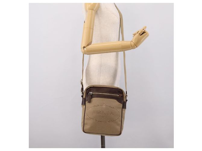 PRADA Shoulder Bag Canvas Brown Silver Auth mr2938 Silvery - view 24