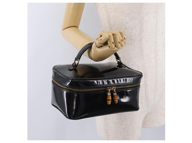 Borsa Vanity GUCCI Bamboo Beauty Case Vernice Nero 032 200159 0150 Auth mr2924 - vista 22