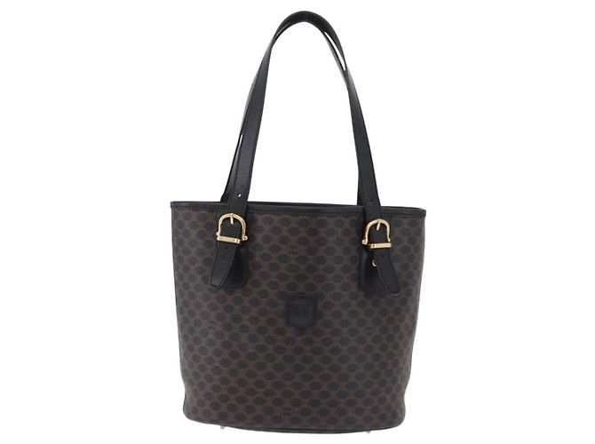 Céline Sac cabas CELINE Macadam Canvas PVC Cuir Noir Or Auth 206040V Doré - vue 13