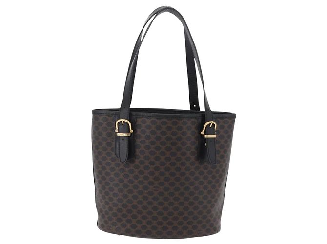 Céline Sac cabas CELINE Macadam Canvas PVC Cuir Noir Or Auth 206040V Doré - vue 2