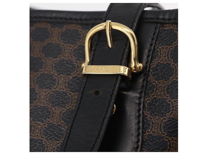 Céline Sac cabas CELINE Macadam Canvas PVC Cuir Noir Or Auth 206040V Doré - vue 20