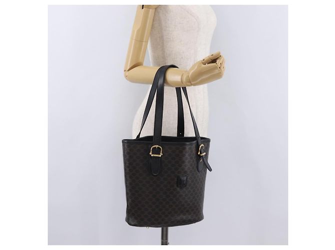 Céline Sac cabas CELINE Macadam Canvas PVC Cuir Noir Or Auth 206040V Doré - vue 29
