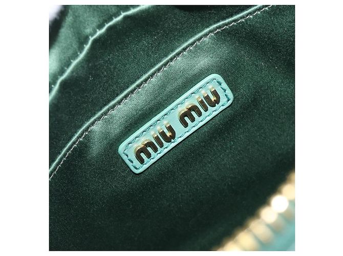 Sac à main Miu Miu Matelassé Arkady en cuir 2 voies Vert Or Auth 204302SAM Doré - vue 10