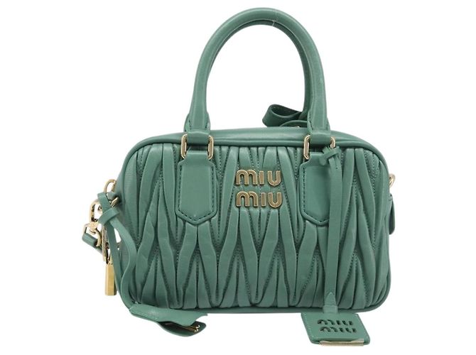 Sac à main Miu Miu Matelassé Arkady en cuir 2 voies Vert Or Auth 204302SAM Doré - vue 13
